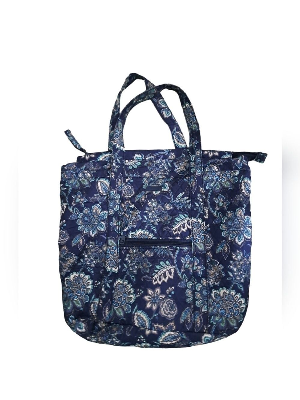 Waverly home quilted tote bag paisley blue roomy carry all bag zip top key hook